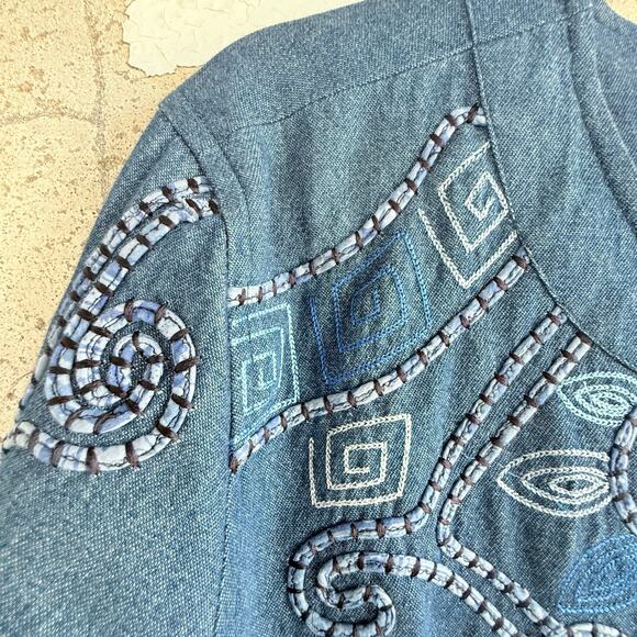 Vintage Embroidered Denim Jacket Boho Western Floral Women’s XL Drapers & Damons - Picture 4 of 8